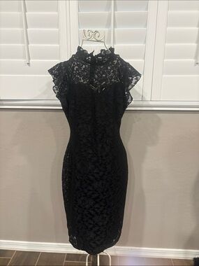 Enfocus Studio Black Lace Midi Dress with High Neck
